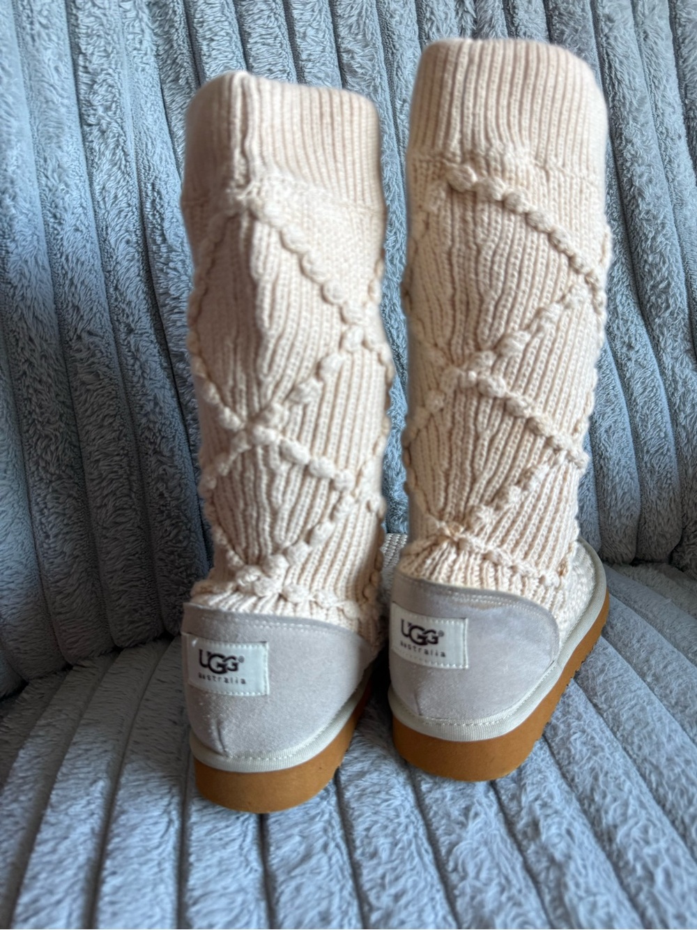 UGG Women's Cream Knit Tall Boots with Suede Heel